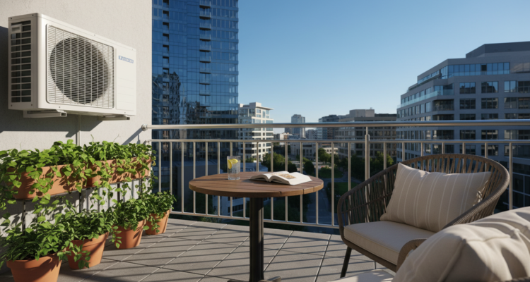 Klimaanlage auf dem Balkon Installation