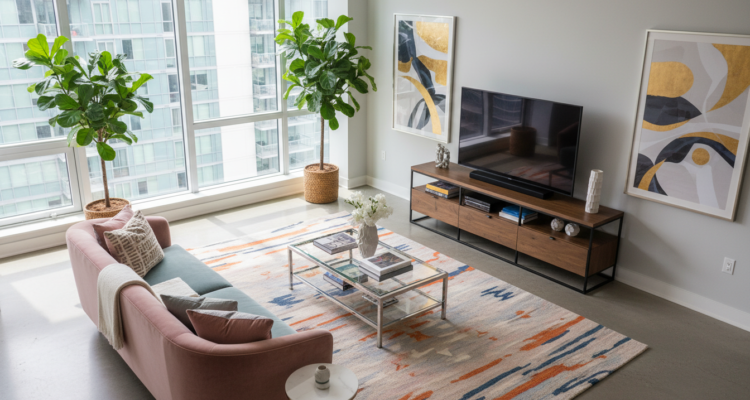 Modisches Wohnzimmer in einem Mehrfamilienhaus