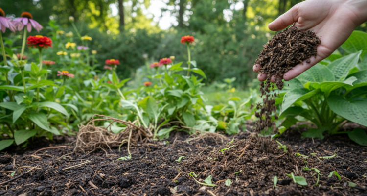 Organischer Dünger im Gartenboden
