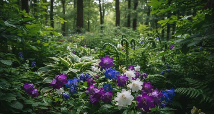Schattenblumen in einem schattigen Garten