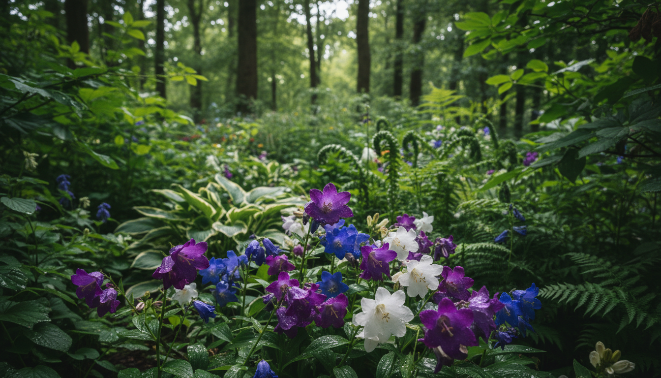 Schattenblumen in einem schattigen Garten
