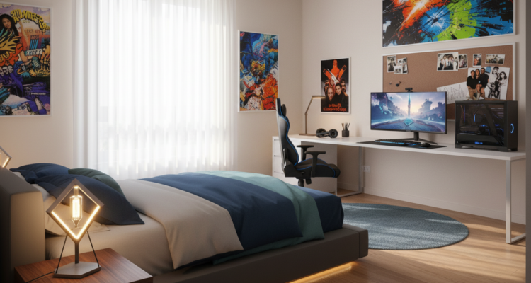 Zimmer für einen 18-jährigen Jungen mit moderner Einrichtung