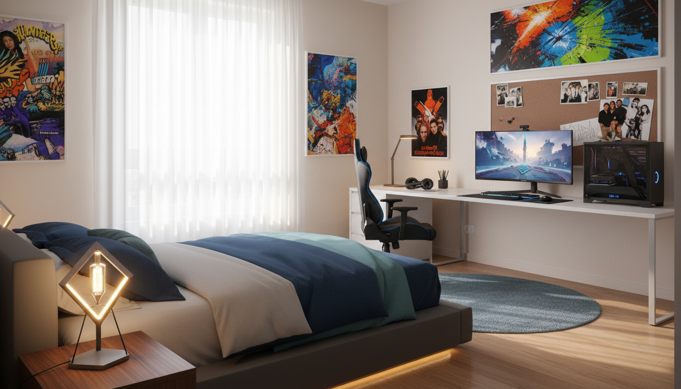 Zimmer für einen 18-jährigen Jungen mit moderner Einrichtung