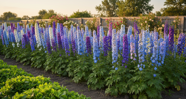 Garten-Rittersporn-Anbau mit üppigen blauen Blüten