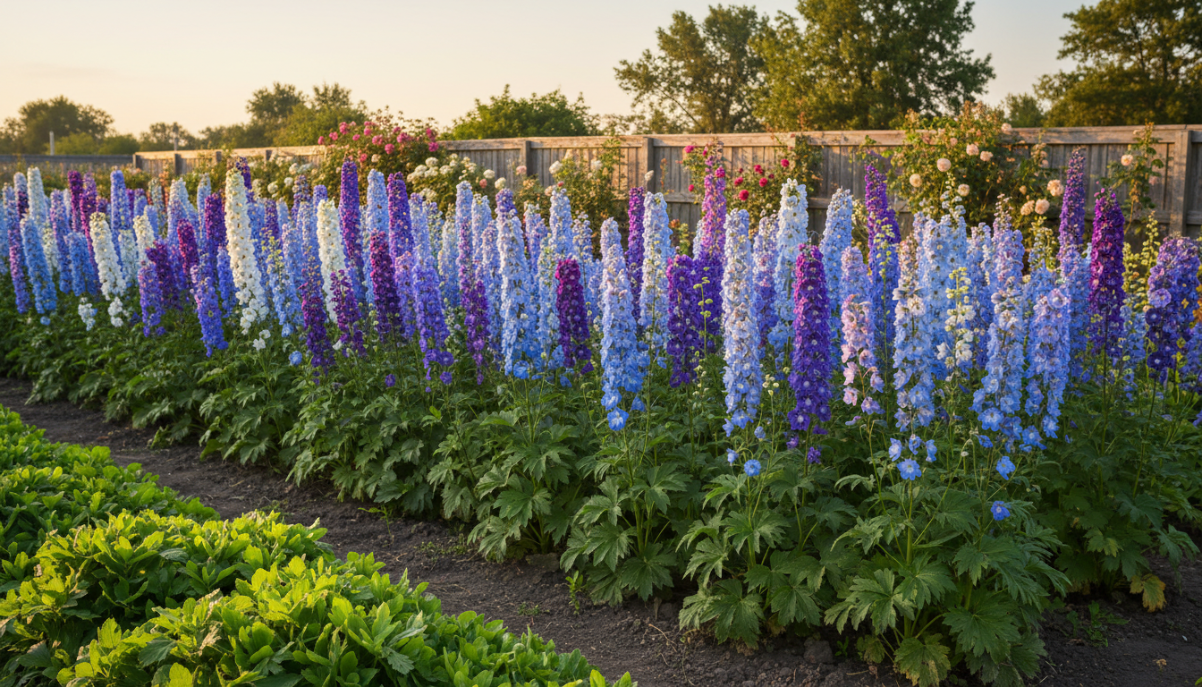 Garten-Rittersporn-Anbau mit üppigen blauen Blüten