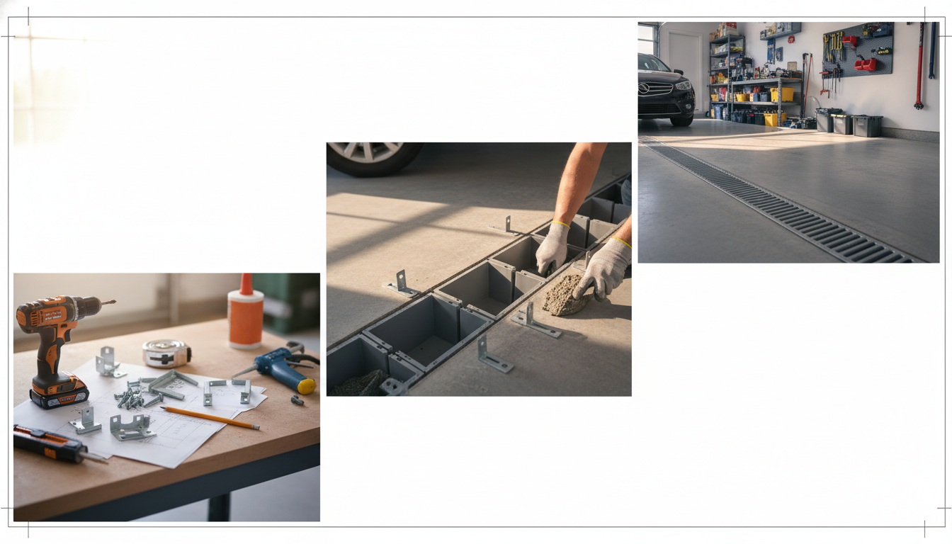 Montage einer Garagenrinne mit Befestigungsmaterial